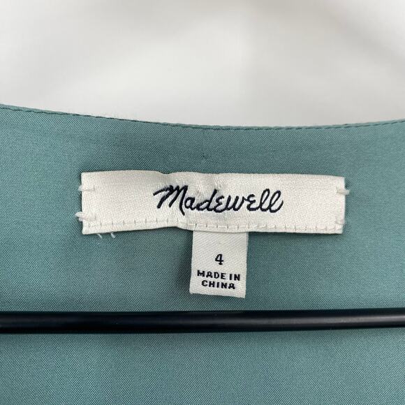 Madewell Dress Fit & Flare Mini Floral Print Vneck Quarter Sleeve Green Womens 4 - Picture 6 of 8